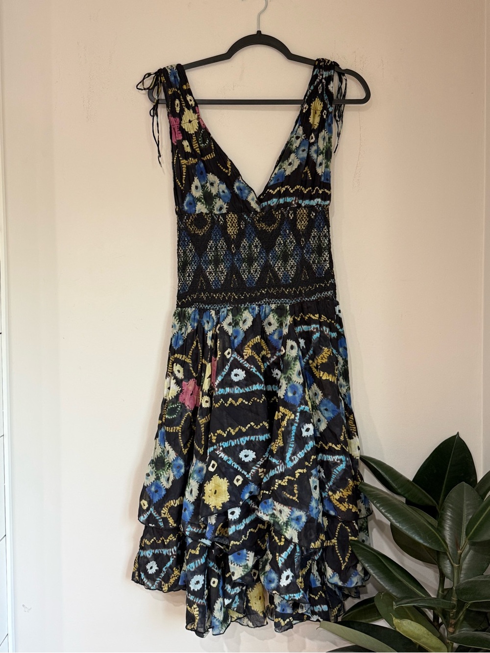 FP One Wisteria Bandhani Boho Smocked Floral Handkerchief Dress | Size S/P - Picture 3 of 6